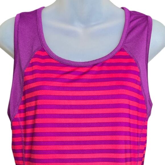 Lands End Womens Tank Top Medium Athletic Striped Racerback Scoop Neck Stretch - Picture 2 of 7